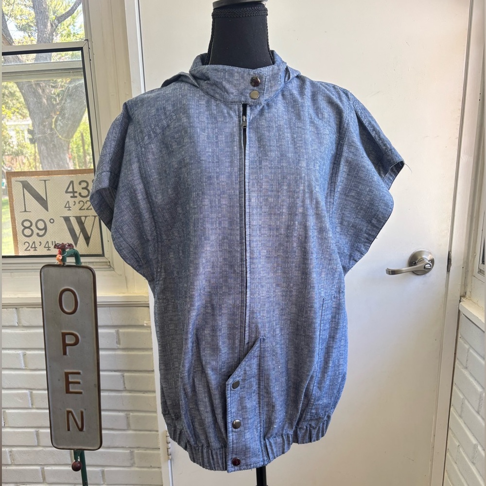 Derek Lam Organic Cotton Chambray Dolman Sleeve Hooded Vest large layered